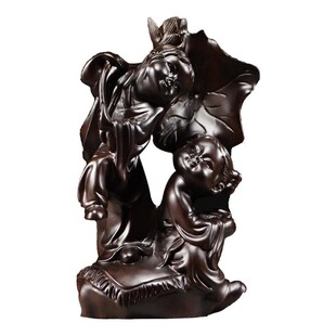 快速发货黑檀木雕刻合和二摆件实木合和二圣家居装 饰W品客厅商务