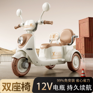 新款 儿童电动摩托车亲子三轮车男女孩宝宝小孩可坐大人双人玩具车