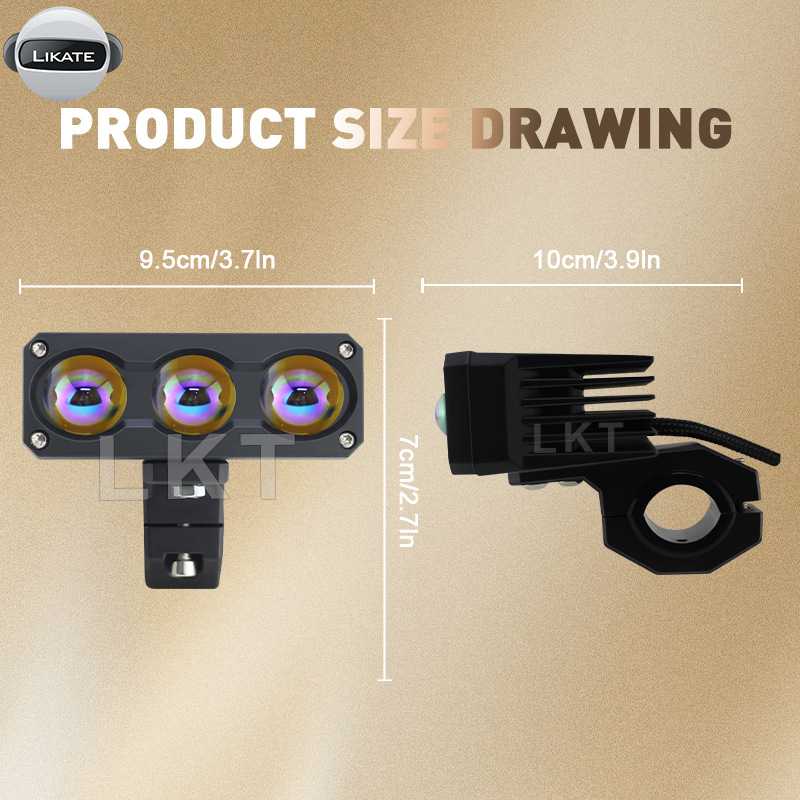 好货三珠摩托车LED射灯45W黄白远近光外置工作灯电动车改装 前照