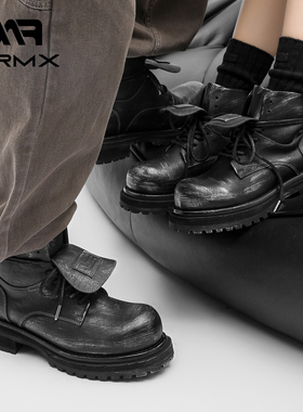MRMX情侣款2025年超火春秋新款真皮厚底增高短筒男女款复古马丁靴