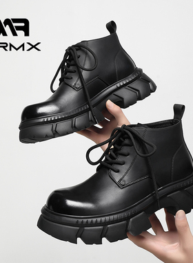 MRMX皮鞋男2025新款高帮大头德比鞋英伦风真皮黑色厚底休闲马丁靴