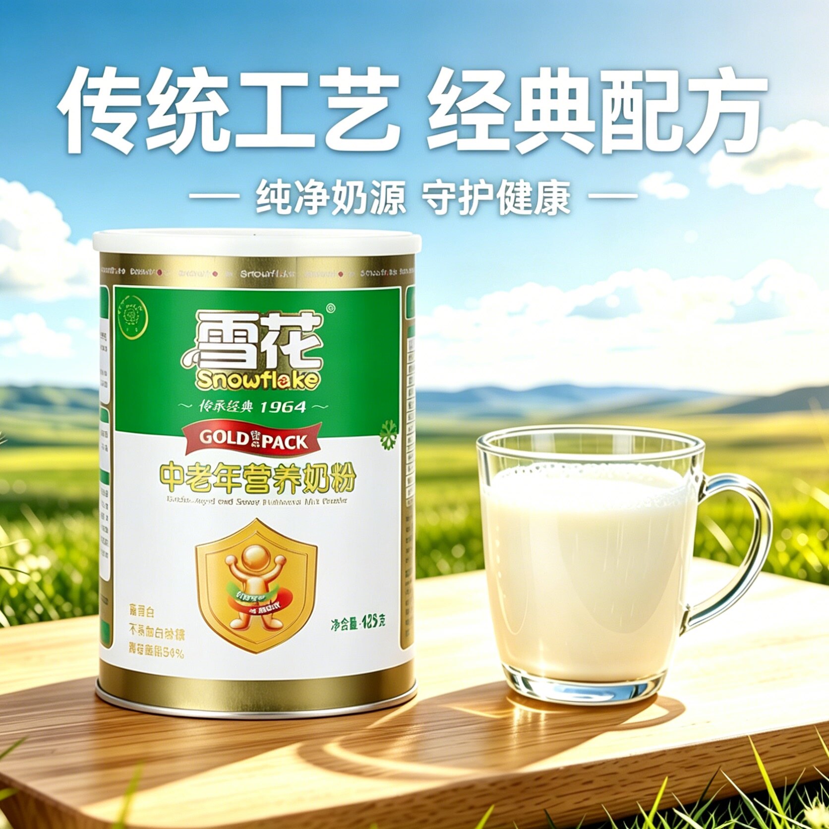 雪花奶粉高蛋白降低脂肪54%雪花中老年桶装营养奶粉425g无白砂糖