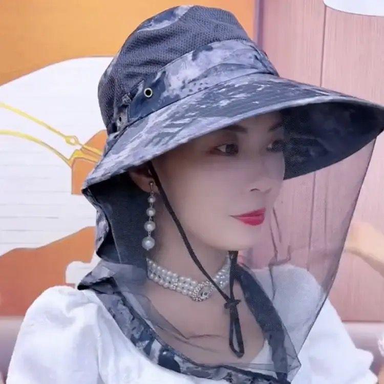 采茶帽防晒帽网纱面罩防晒蚊虫男女夏季遮脸户外大檐钓鱼露营登山