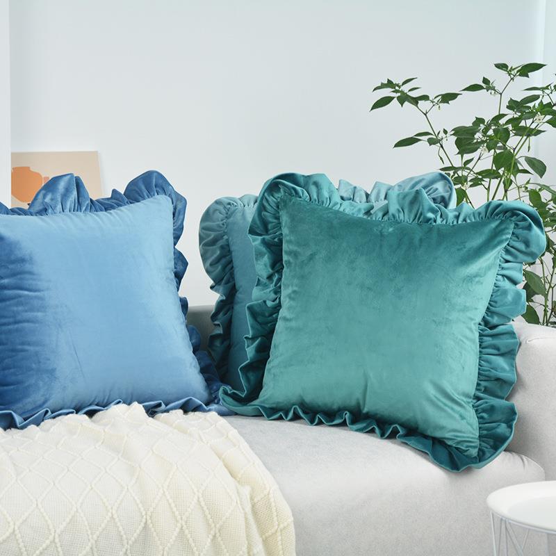 新品抱枕枕nis风荷叶边毛绒抱枕套亚马逊现代简约沙发靠垫靠枕套