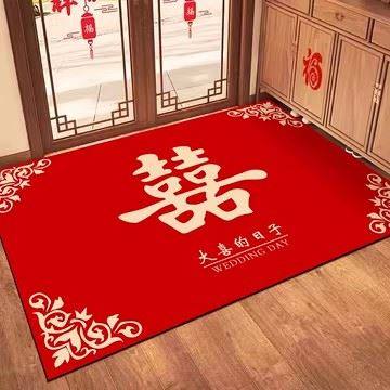 喜字结婚入户门地垫硅藻泥进门口新婚家用防滑脚垫喜庆大门红地毯