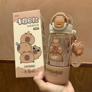 款 夏天卡皮巴拉2025新季 女生高颜值吸管水杯儿童上学专用直饮双口