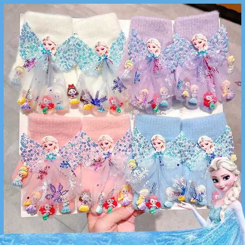 儿童冬季冰雪公主保暖手套女童可爱卡通宝宝五指DIY美甲分指套