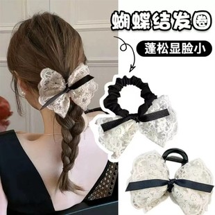 甜美蝴蝶結千金發圈蕾絲雙層溫柔韓版 刺繡復古發繩氣質 皮筋時尚