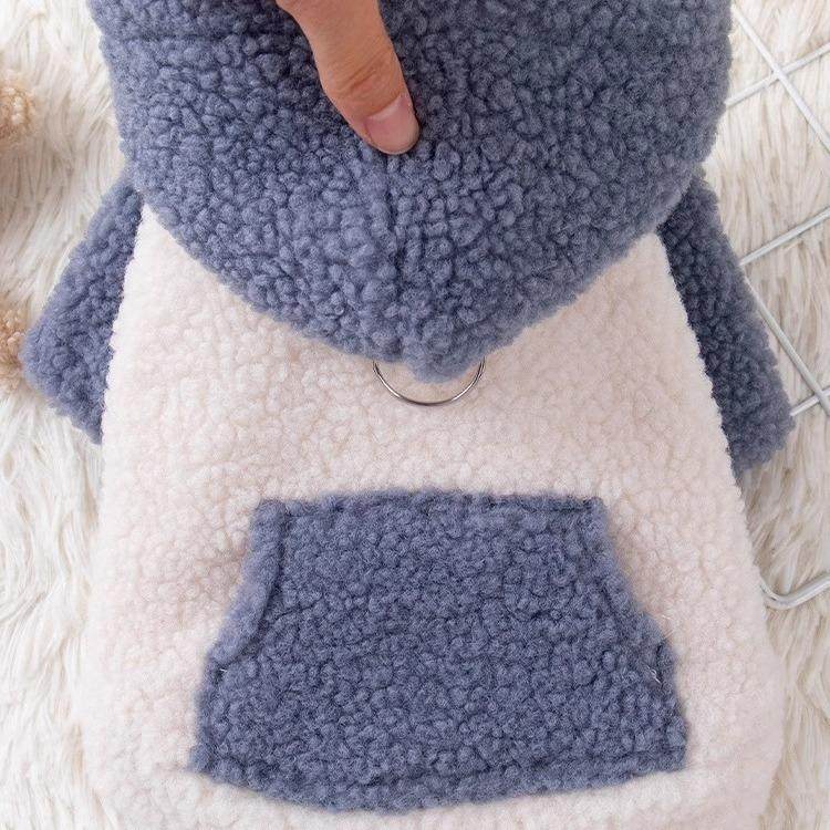可牵引狗狗衣服秋冬装博美泰迪比熊小型幼犬加厚保暖宠物连帽棉衣