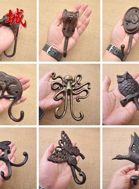 美式乡村铸铁挂钩铁艺动物挂饰酒吧花园个性壁挂墙饰章鱼猫狗