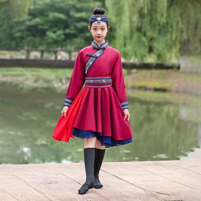 儿童蒙古舞蹈服蒙族演出服童白马筷子舞顶碗舞儿童民族演出服装