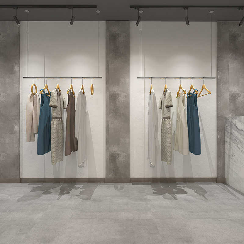 男女服装店挂衣杆悬挂式吊顶吊杆不锈钢拉丝展示架货架上墙吊架