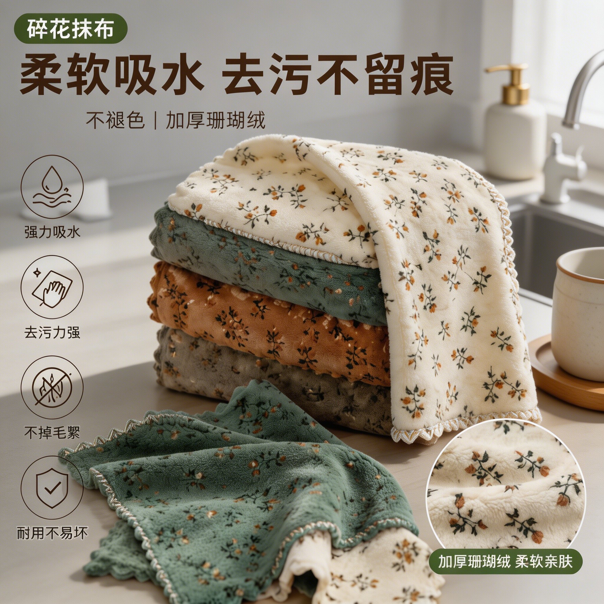 复古碎花抹布加厚不粘油
