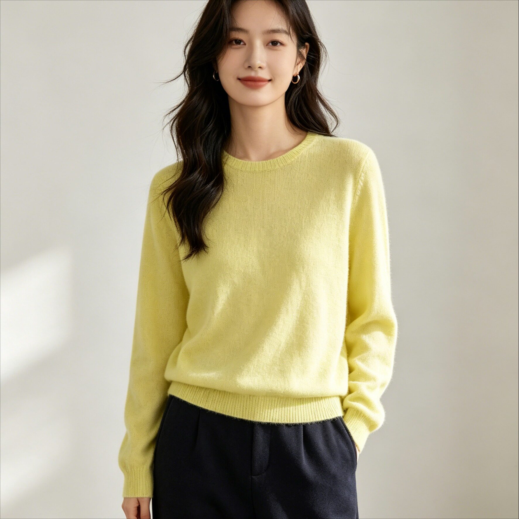 2026春夏时尚韩版薄款针织衫女长袖圆领毛衣软糯宽松显瘦上衣