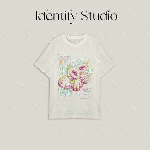 IDENTIFY夏季上新手工刺绣钉珠无花果印花圆领短袖26SSg06021