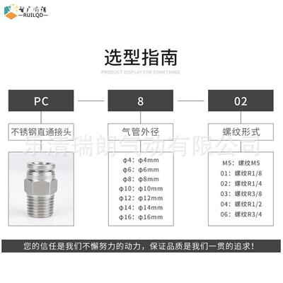 304不锈钢接头PC8-02 10-03直通外螺纹12-04耐高压耐腐蚀气管快插