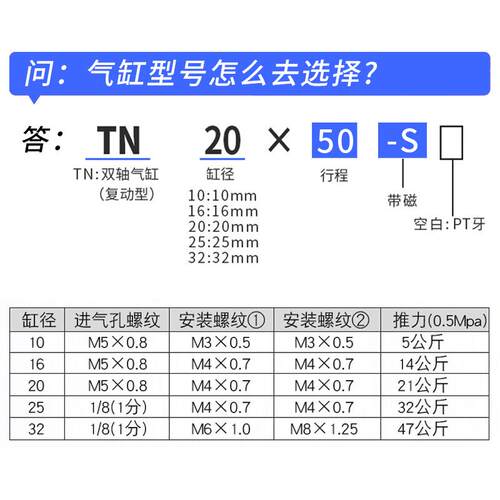 TN双轴双杆气缸气动大推力TDA10/16/20/25/32/40/50