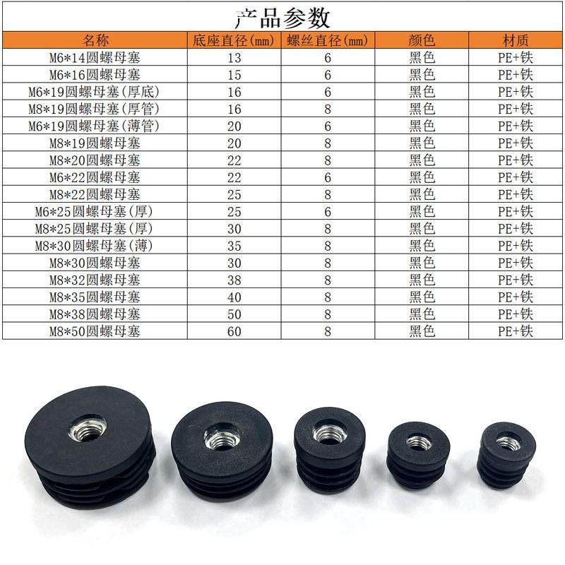 14~50mm圆螺母塞塑料管塞不锈钢圆管堵头圆内塞桌椅调节脚孔塞,标准件/零部件/工业耗材,波纹管/金属软管/塑胶软管,淘宝优惠券,粉丝福利购,淘宝优惠卷