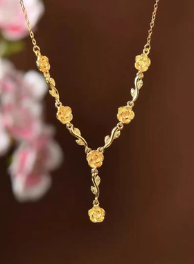 金包银玫瑰花项链女轻奢小众设计