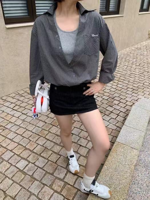 2026秋季新款韩版时尚百搭格子衬衫女宽松显瘦长袖衬衣外套上衣