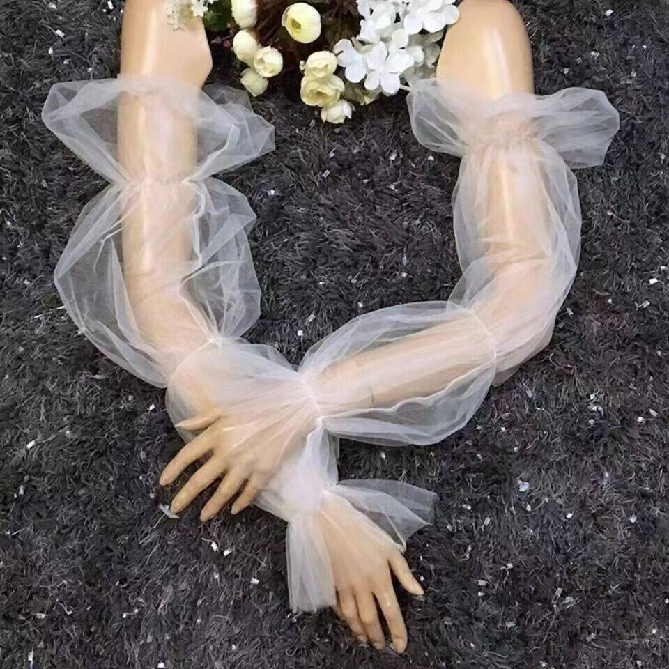 蕾丝网纱泡泡袖套假袖子生日写真拍照氛围感新娘婚纱礼服遮手臂套
