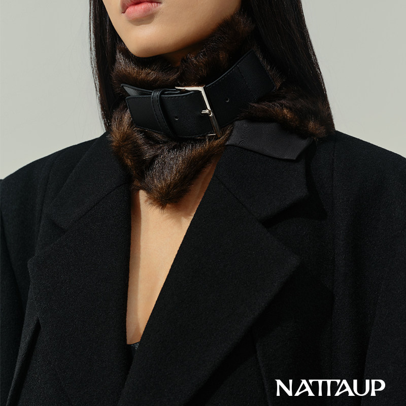 NATTAUP A系列女士黑色仿皮草围脖春秋冬高级氛围感保暖加厚脖套