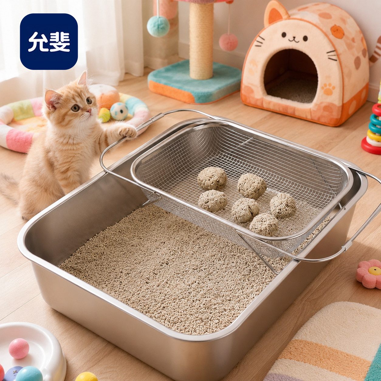 猫砂过滤网轻松铲猫砂可伸缩网不锈钢猫砂粉尘筛子猫砂盆过滤架