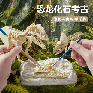 恐龙化石考古挖掘玩具骨架模型儿童手工挖宝石膏男女孩