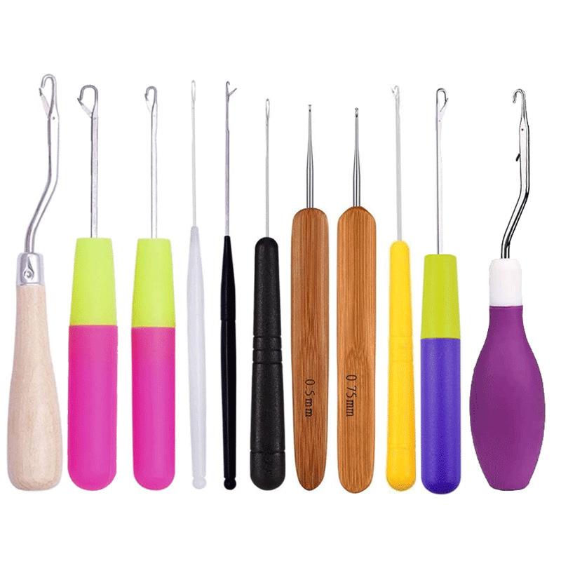 木柄封舌钩针小号钩针带舌勾针假发脏辫钩针地毯毛线修补钩针