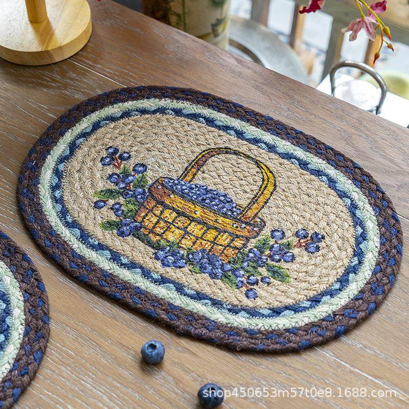 椭圆形田园风格麻绳编织杯垫碗垫隔热垫碗餐垫垫手作装饰简约