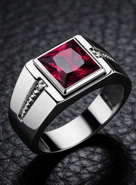 新款复古红宝石戒指男款个性时尚百搭指环