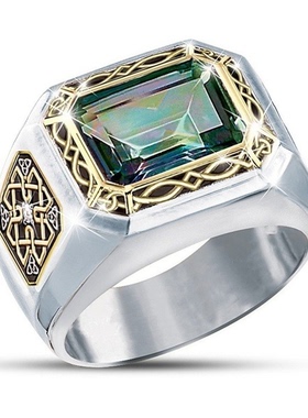 欧美时尚轻奢感宝石戒指男仿澳宝戒指指环简约首饰