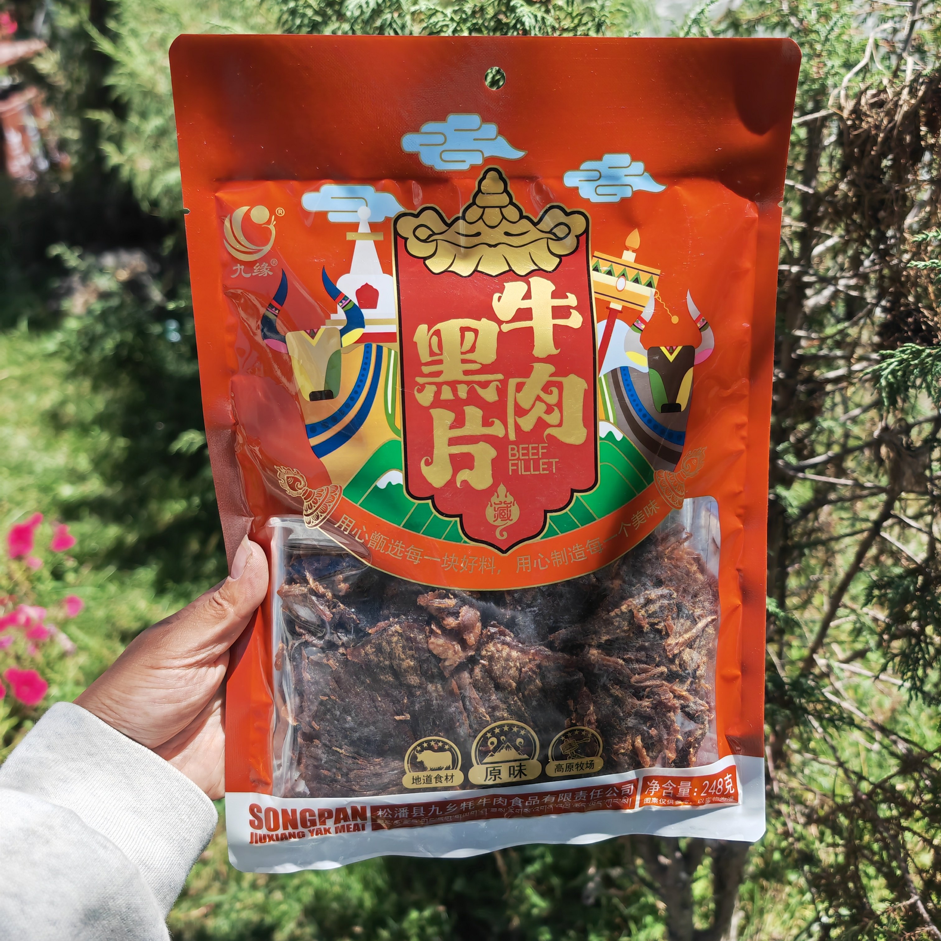 阿坝州九寨沟松潘县九缘藏家黑牛肉大片原味248g包邮