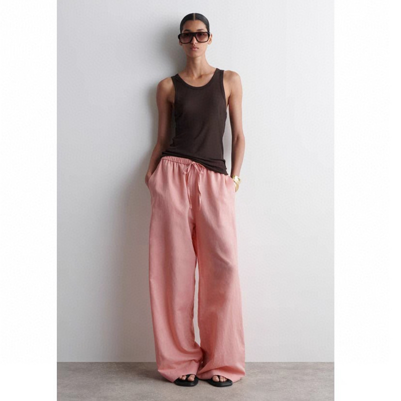 COS风女装商场同款休闲版型阔腿亚麻混纺抽绳长裤子2025夏季新品