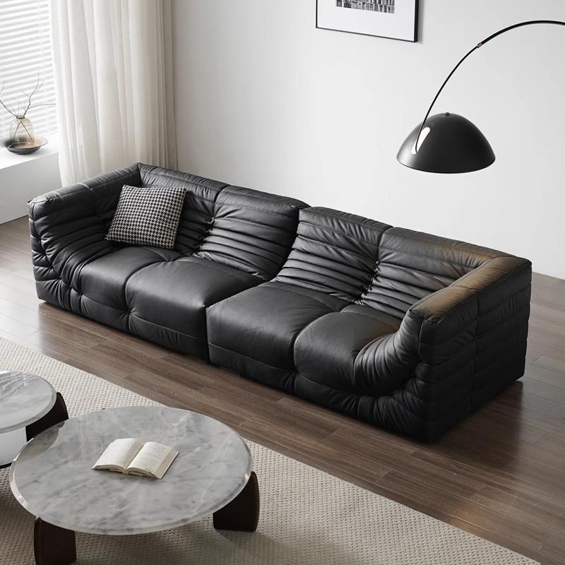北欧简约毛毛虫懒人皮沙发意式极真S319小简黑排色直双三人大户型