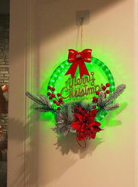 跨新品chri境st品769as圣诞花环灯仿真红果松针装饰挂饰m橱窗用摆