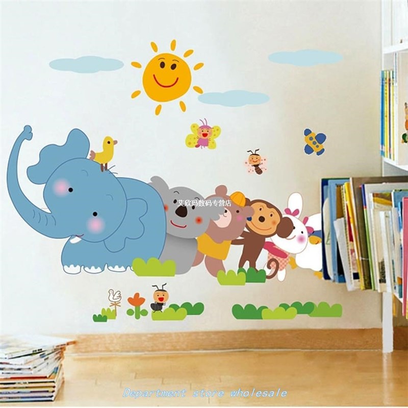 现货ursery Gift Removable PVC Elephat Kids Room Mokey e De