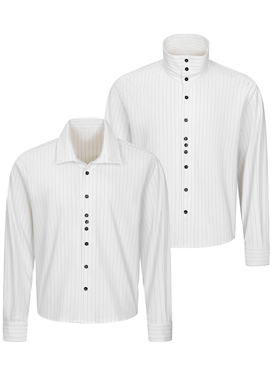 Succinct“孚” 老钱优雅条纹色织混纺垂坠短廓多领型调节衬衫