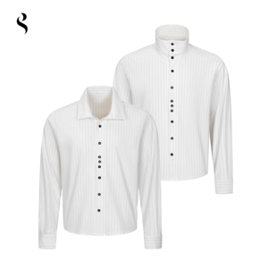 Succinct“孚” 老钱优雅条纹色织混纺垂坠短廓多领型调节衬衫