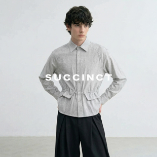 Succinct“绳” 亚麻抗皱可调节褶皱荷叶边短款廓形长袖衬衫