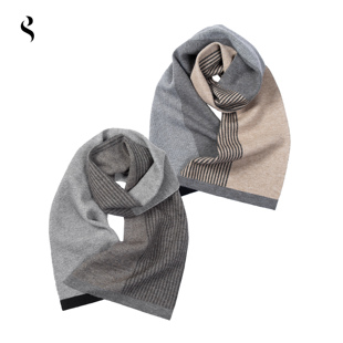 Succinct“蚕”羊毛条纹双面拼色围巾保暖柔软毛织围脖男女百搭