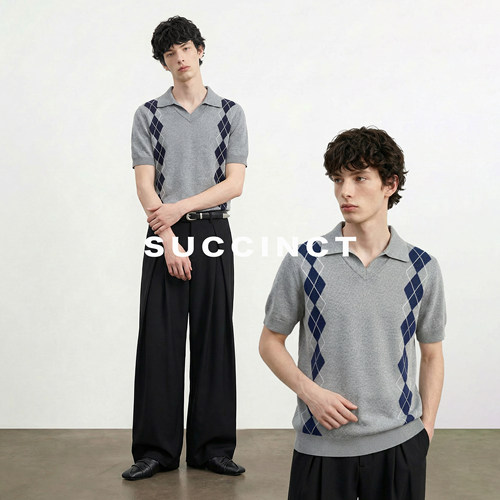 Succinct“菱”天丝阿盖尔菱形格高智感MIU系春夏Polo衫针织短袖