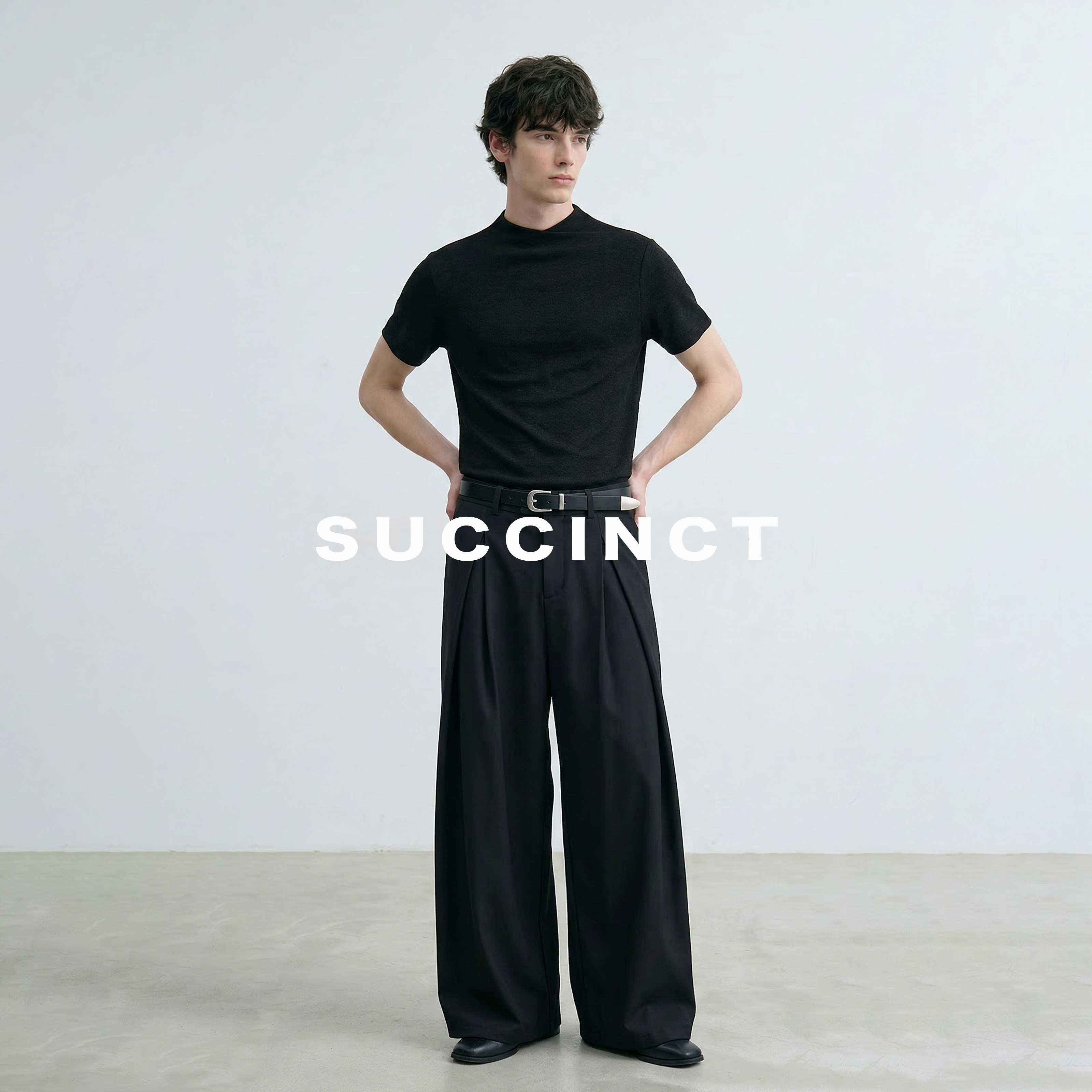 Succinct“晓”兰精进口天丝交替小高领正肩弹力修身透气短袖