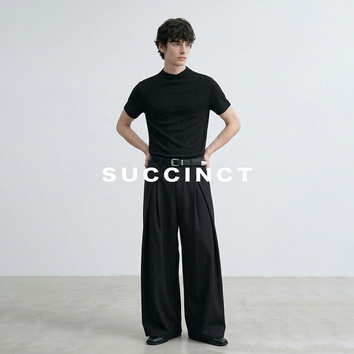Succinct“晓”兰精进口天丝交替小高领正肩弹力修身透气短袖