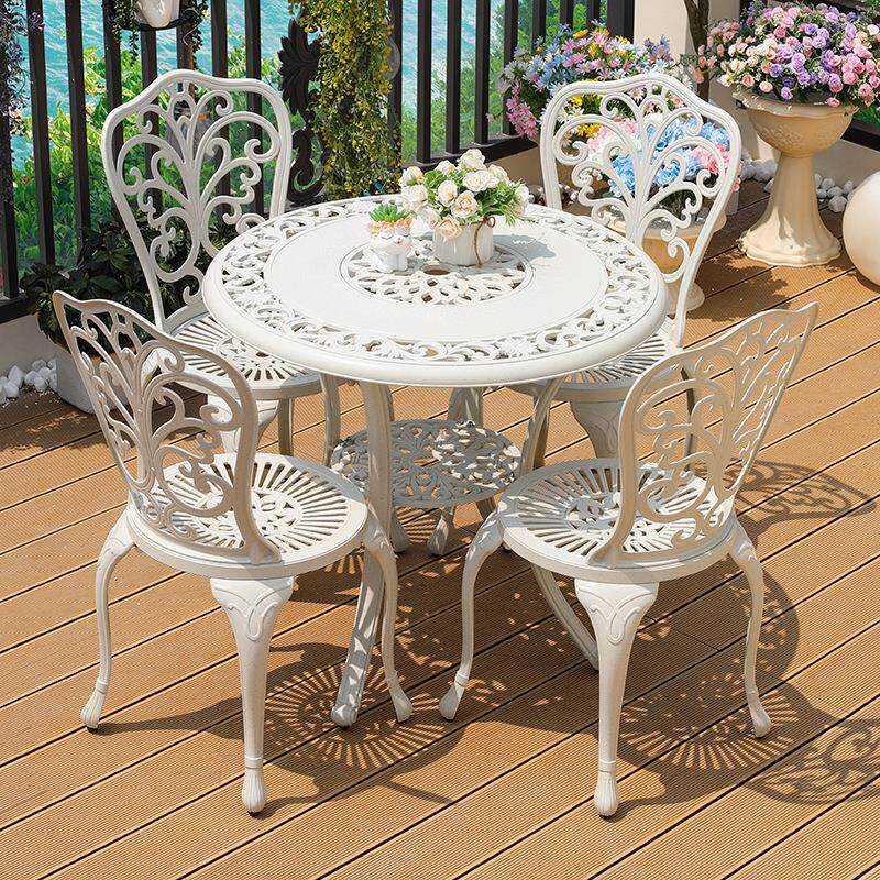 户外桌椅铸铝白色套装不阳台小麻桌椅花园椅生锈防24410-1腐小桌