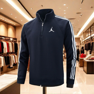 奥特莱斯2025秋冬季纯棉运动卫衣男立领三条杠套头衫打底衫外套女