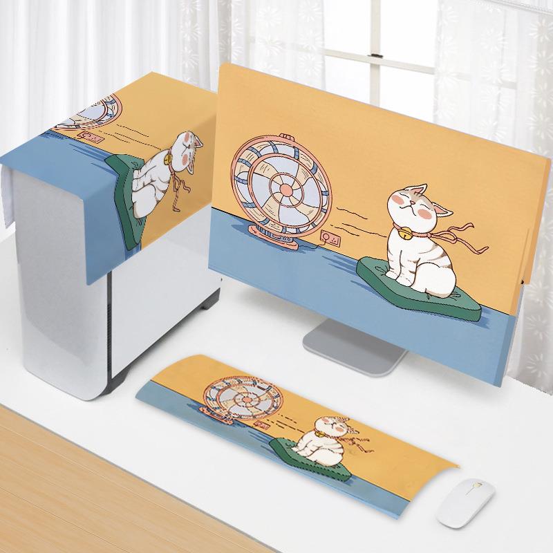 电脑防尘盖巾三件套显示器主机键盘防尘盖巾卡通可爱电脑电视机罩