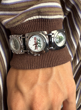 Awasteoftime浪费时间 原创设计金属vintage风圆形多表盘小众手表