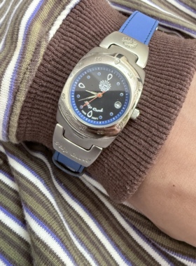 Awasteoftime浪费时间 中古手表复古Vintage古着蓝色表带石英手表