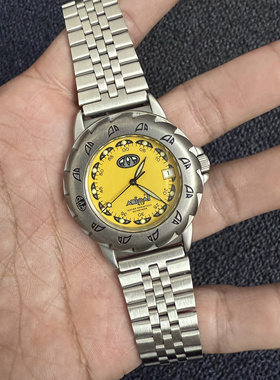 Awateoftime浪费时间 欧美中古手表皮革腕表复古黄色石英手表